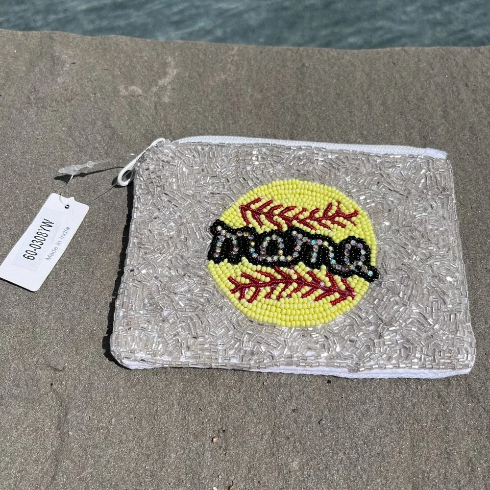 Viola Baseball Mama Beaded Coin Pouch Purse NWT